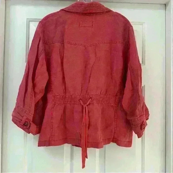 Caslon 100% Linen Lagenlook Utility Jacket Berry Red Button Down Size 18 - Picture 2 of 8